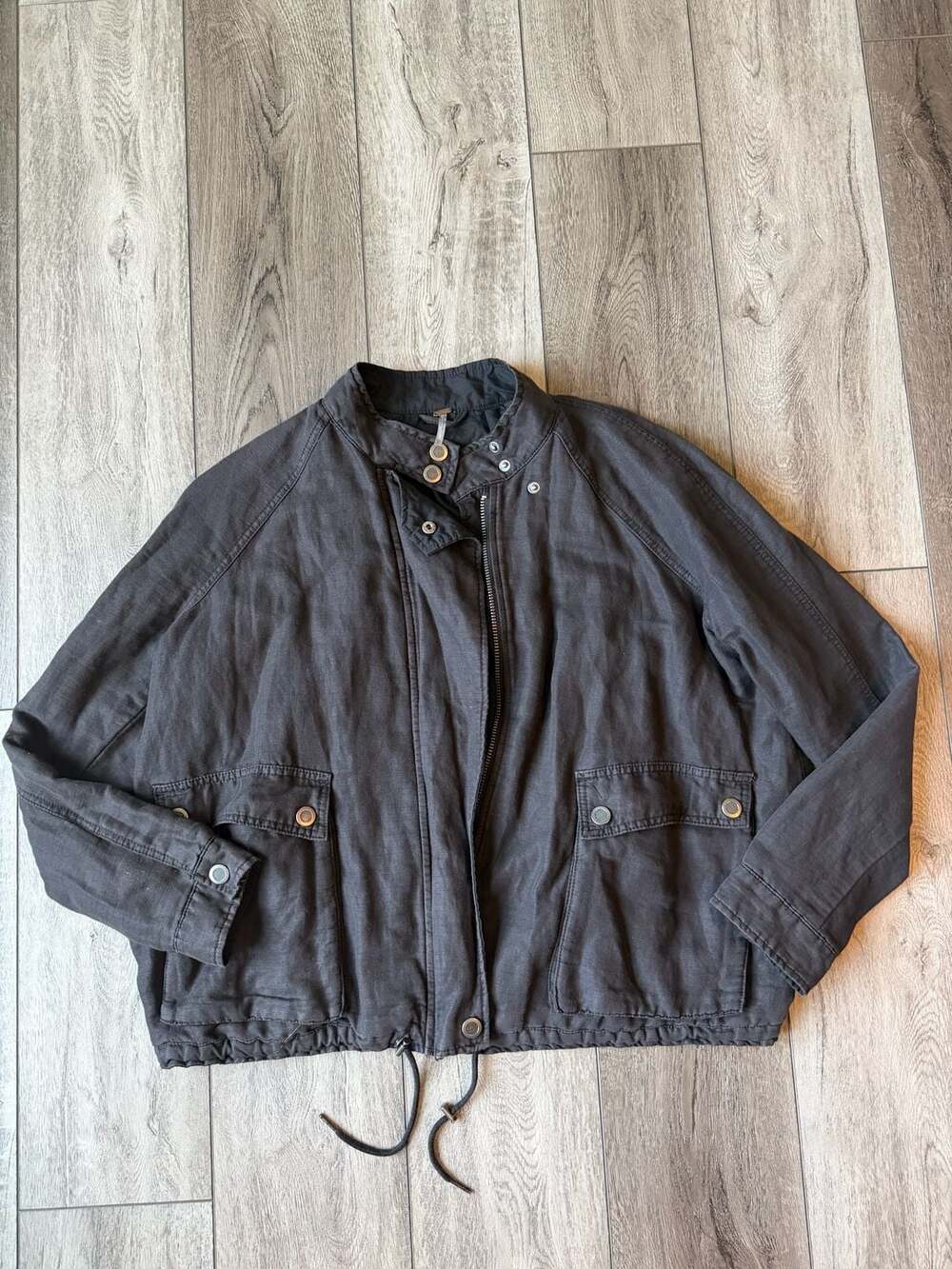 Free People Jayde Safari Black Bomber Jacket Size M
